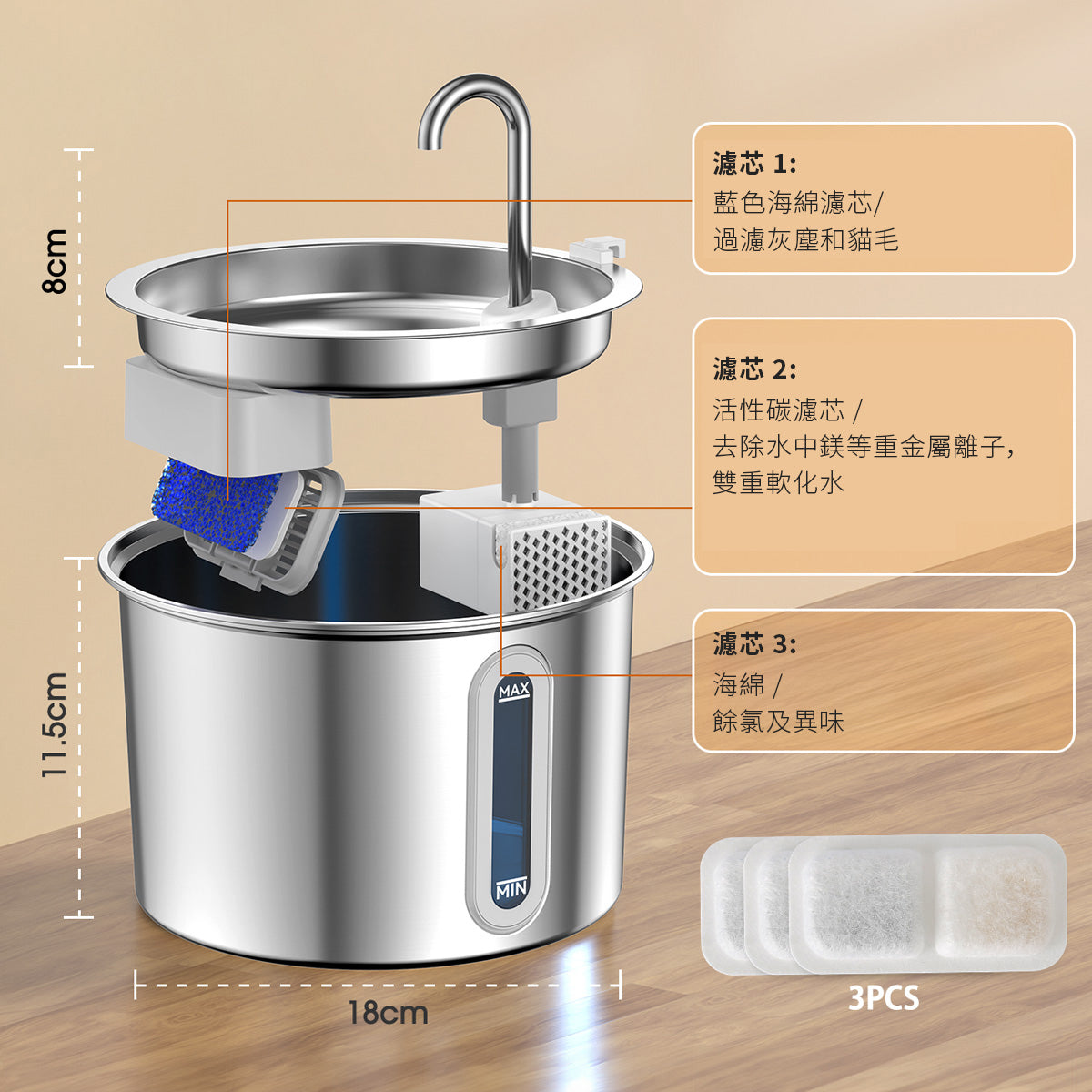 304不鏽鋼 2公升寵物自動飲水機 | ONEISALL PWF-001 - Design Chicken創意購物平台